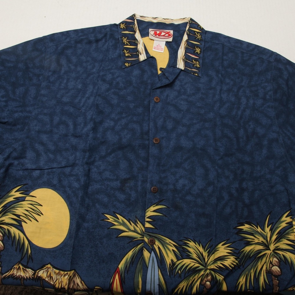 Malibu Dreams Shirt Mens Large Hawaiian Beach Surf Graphic Loop Collar 90s